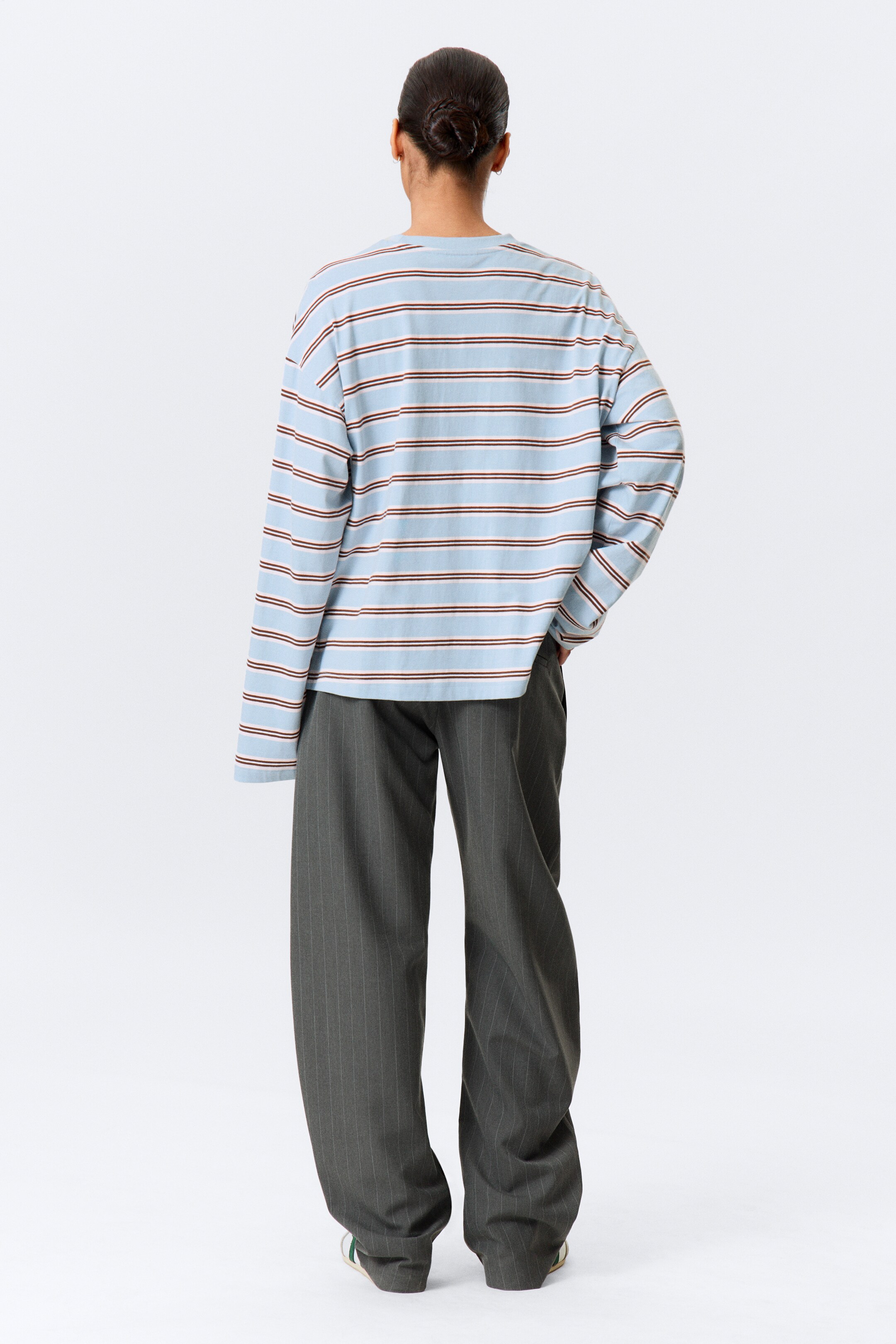 Ingrandisci l'immagine: Long-Sleeved Cotton T-shirt - Blue/Multi Stripe - DONNA | H&M CH 3