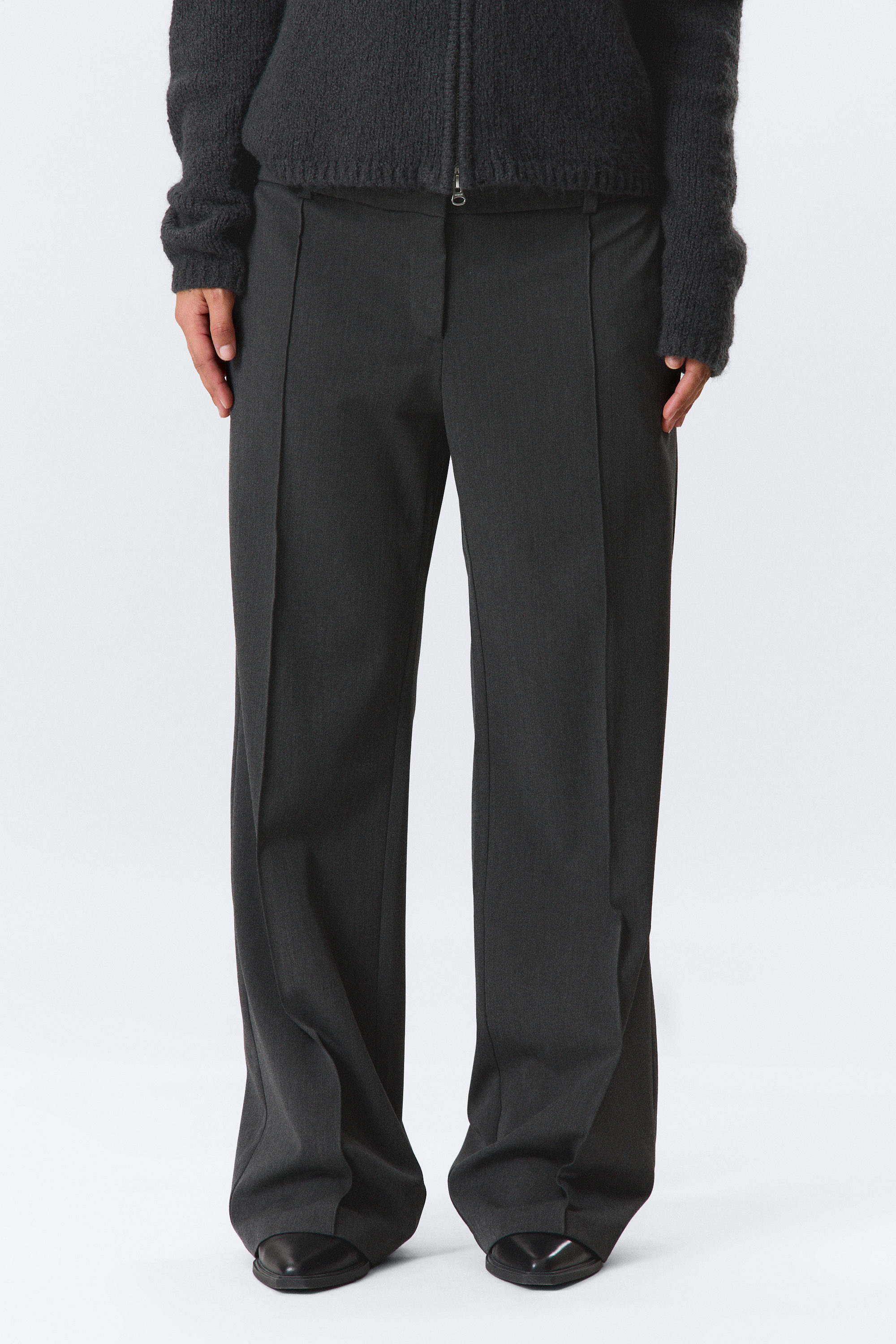 Dark Grey Melange - Low Rise Straight Suiting Trousers - 2