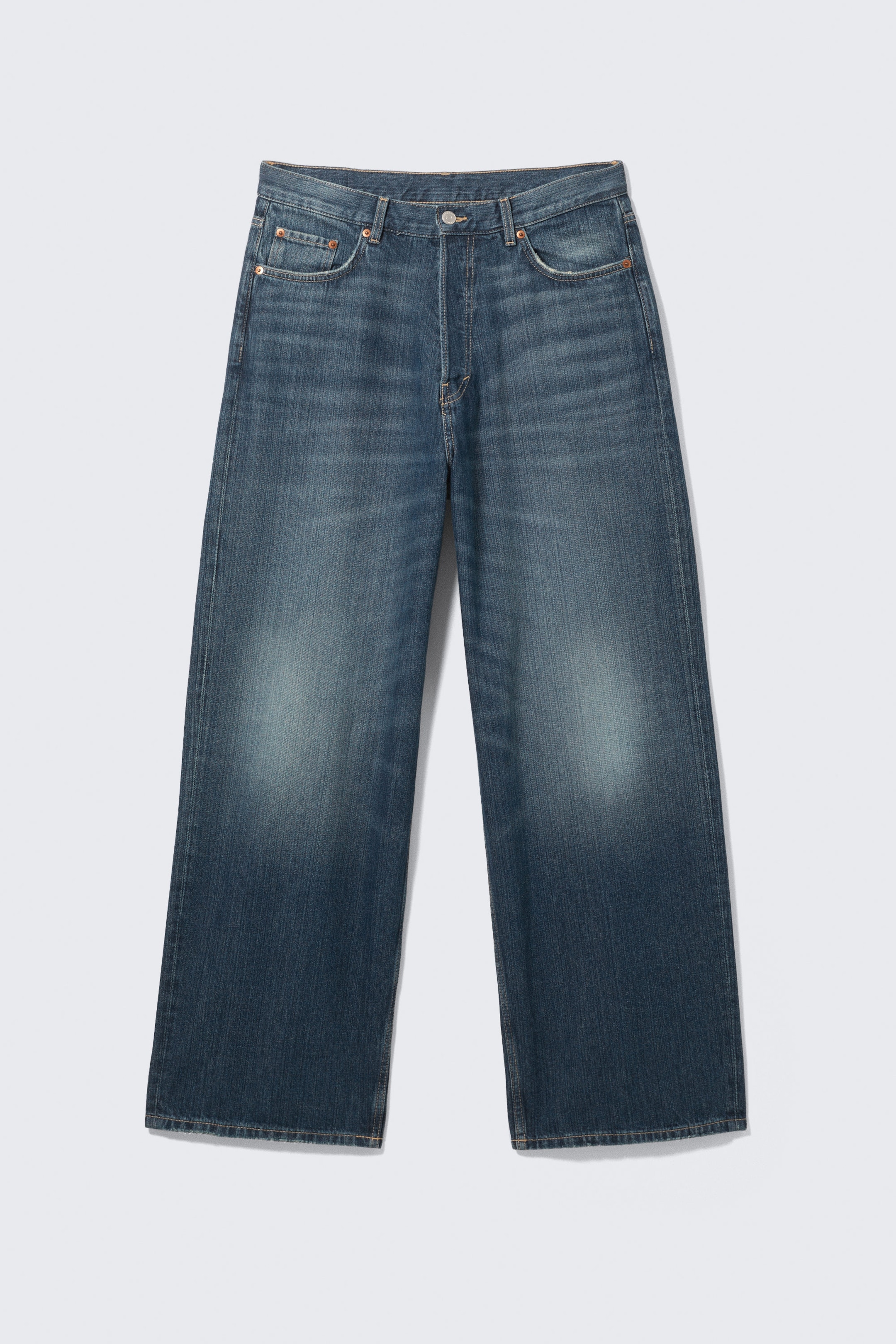 Mine Blue - Medium Blue - Astro Mid Rise Loose Baggy Leg Unisex Jeans - 6