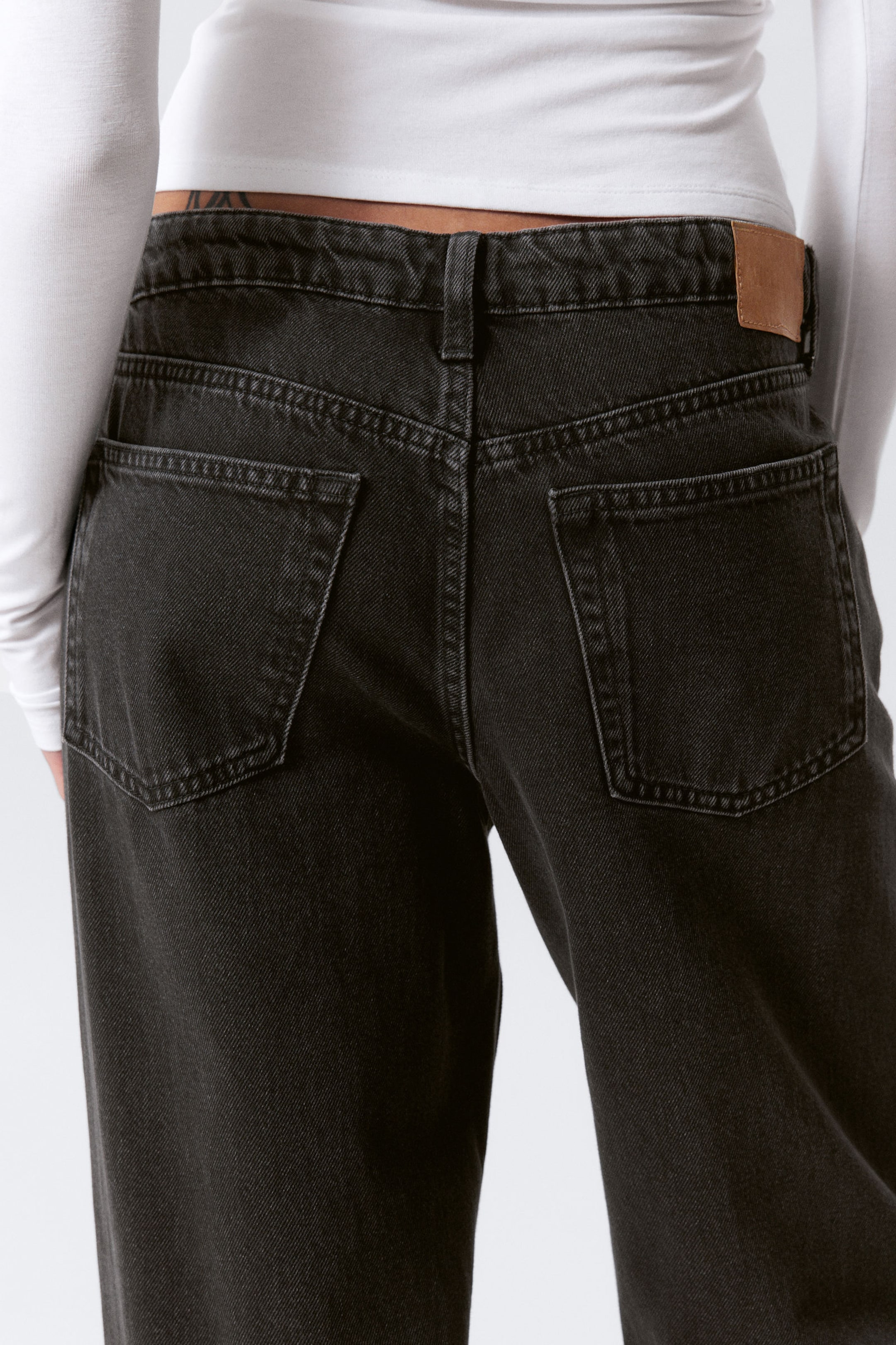 Ink Black - Black - Ample Low Rise Loose Wide Leg Jeans - 3