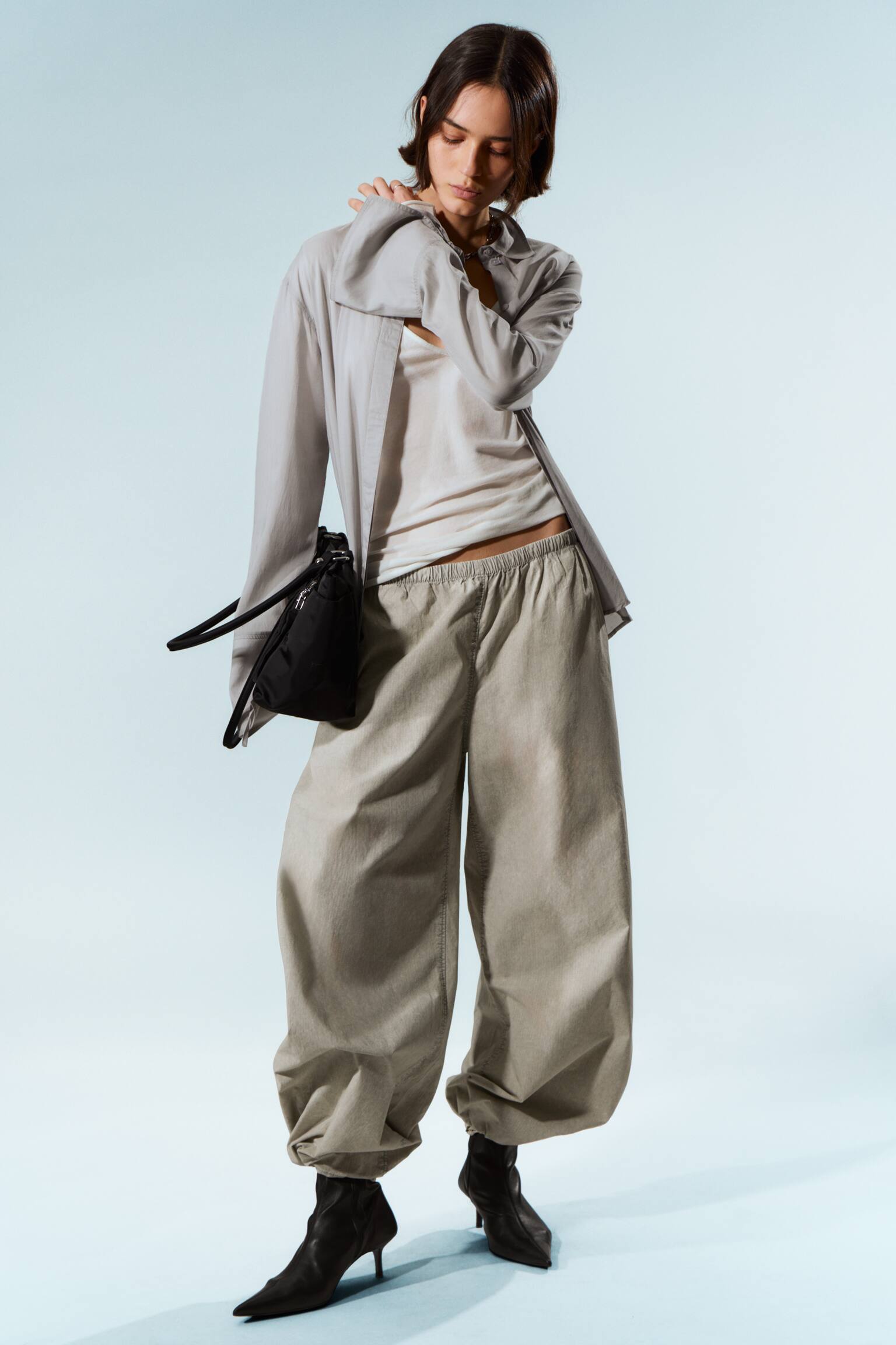 Pantalon à enfiler taille basse en ripstop - Taupe cendré clair/Vert kaki cendré/Gris foncé - 1