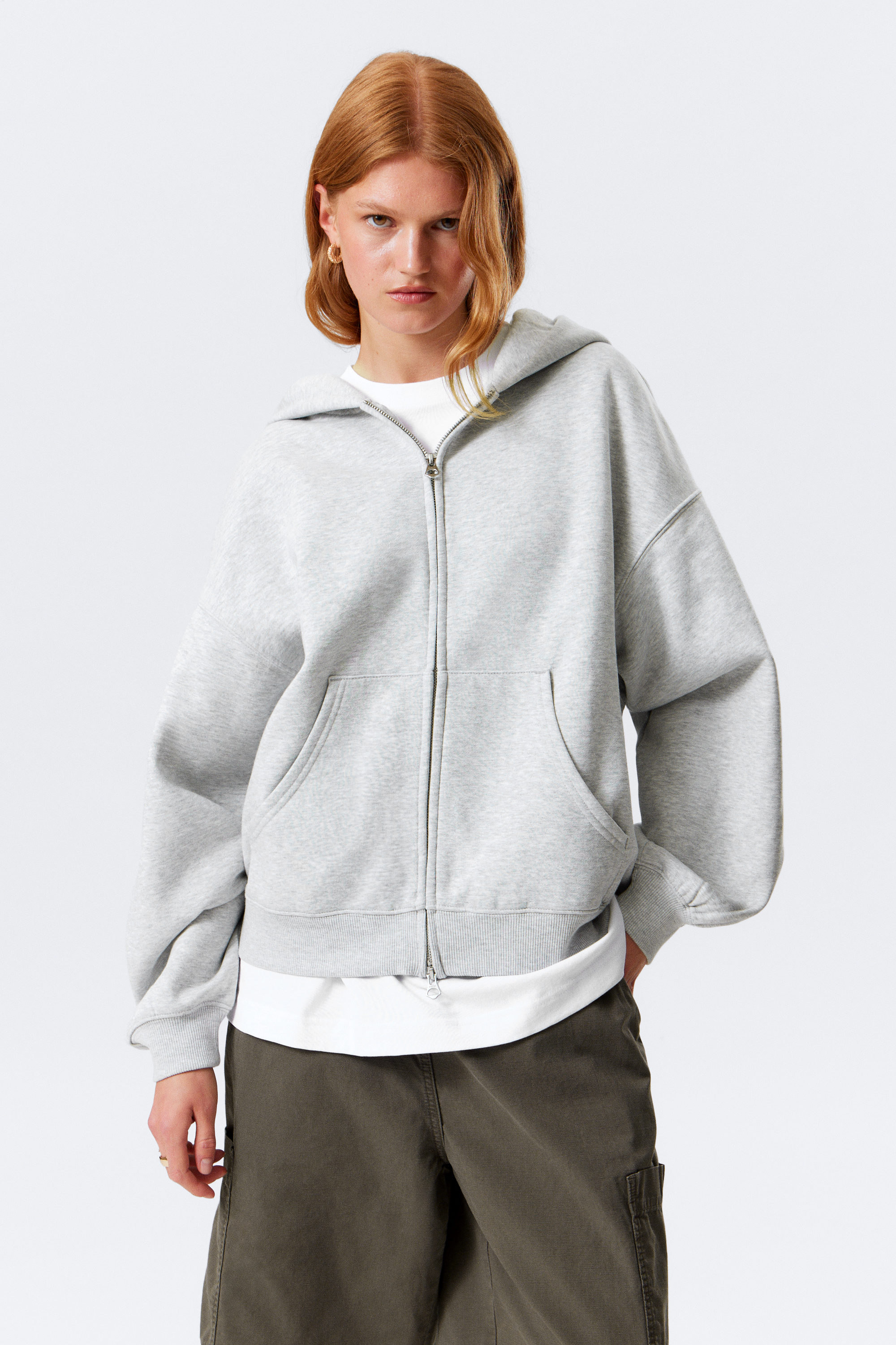 Grau meliert - Oversized-Hoodie mit Reißverschluss - 1