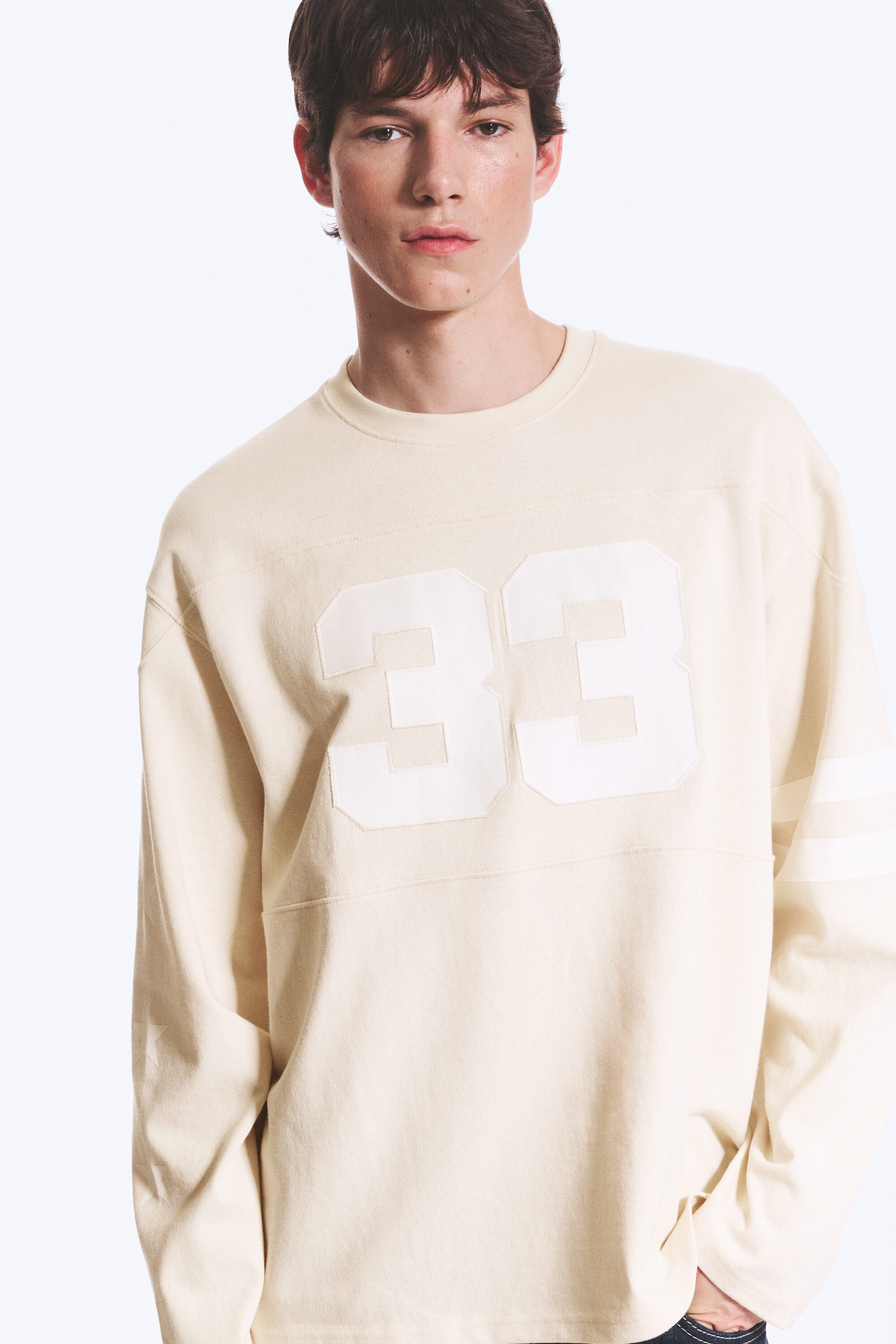 Helles Beige - 33 - College-Longsleeve mit lockerer Passform - 2