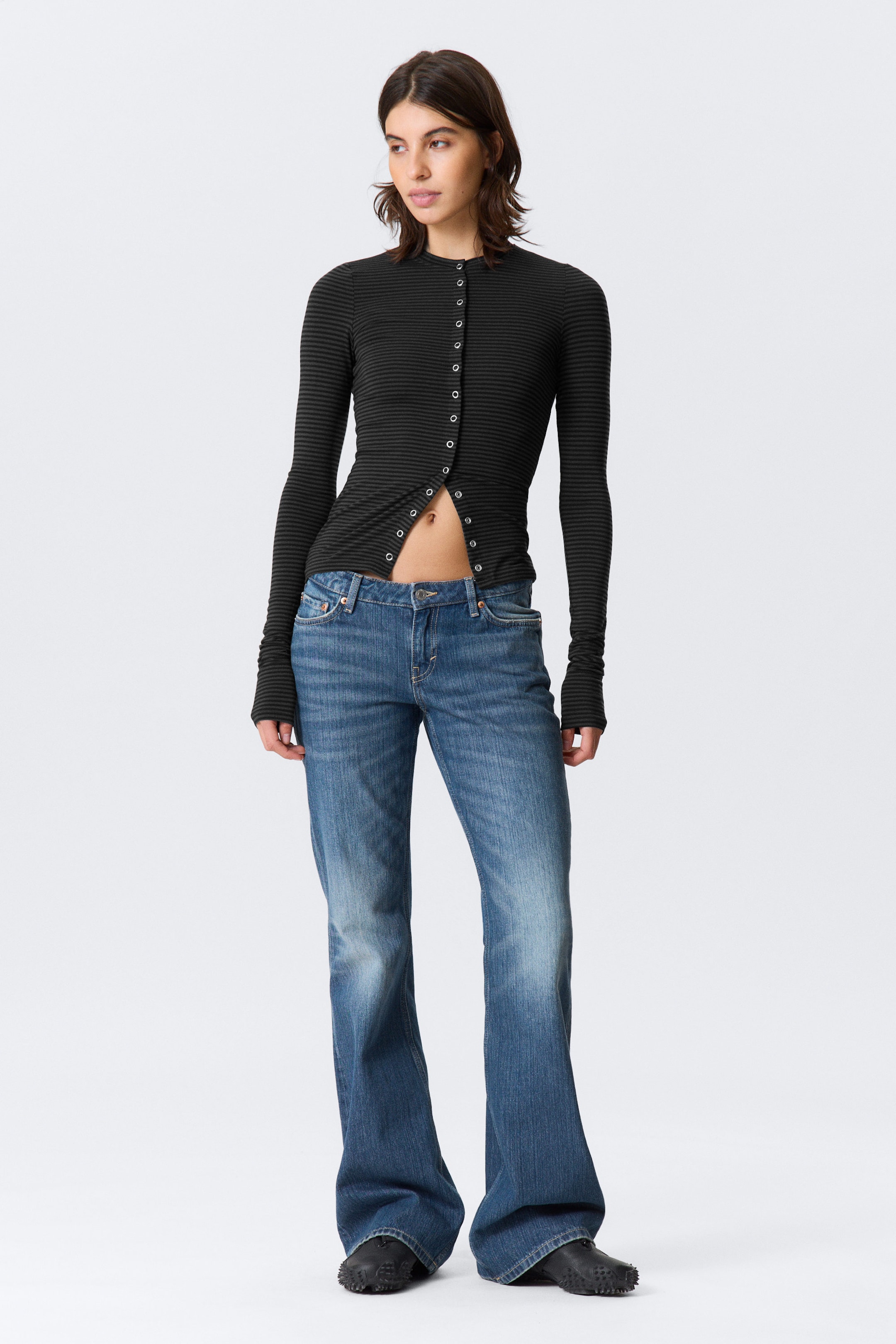 Randig mörkgrå - Slim Long-Sleeved Buttoned Cardigan - 2