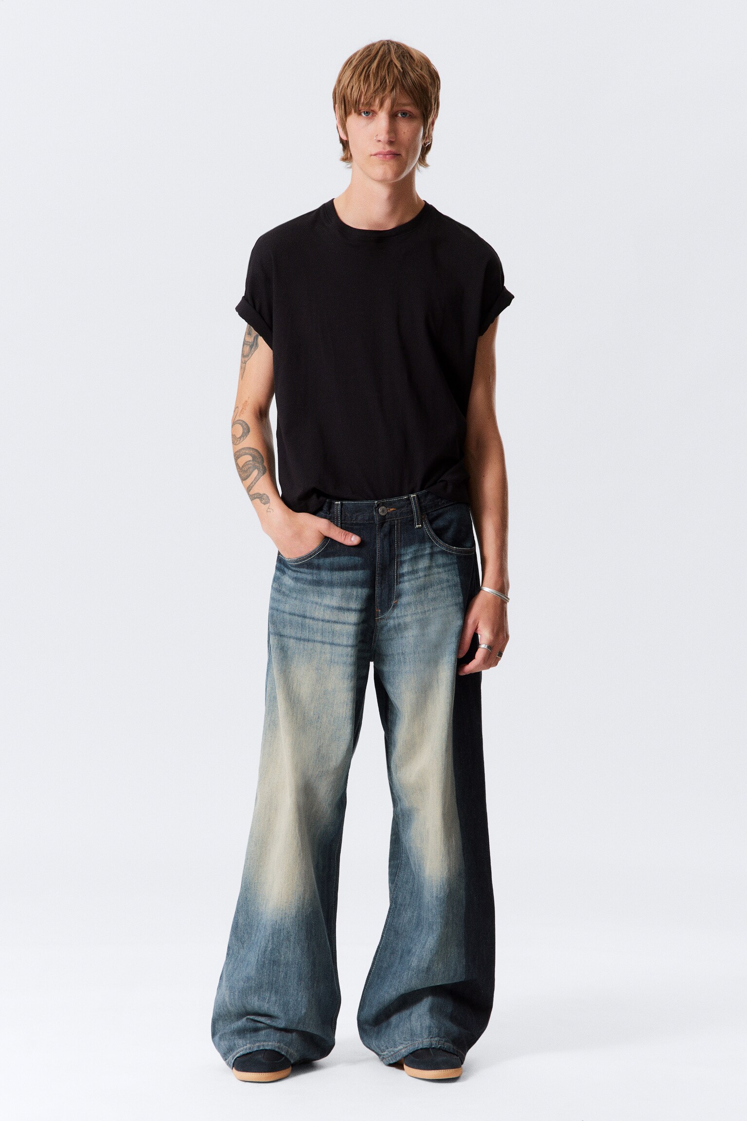 Dżinsy unisex Solar Loose Wide Leg - Laser Board Blue - Medium Blue/Emerald Rinse - Ciemnoniebieski - 6