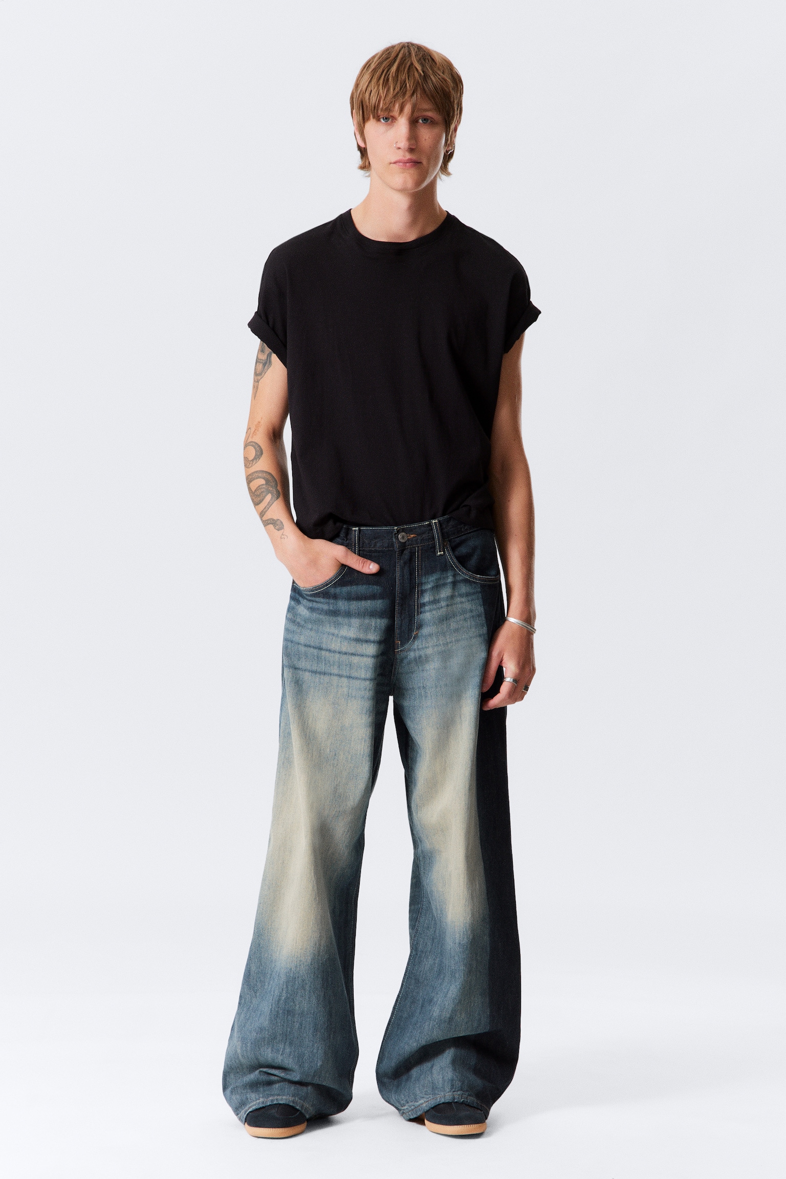 Solar Loose Wide Leg Unisex Jeans - Laser Board Blue - Medium Blue/Emerald Rinse - Bleu foncé - 11