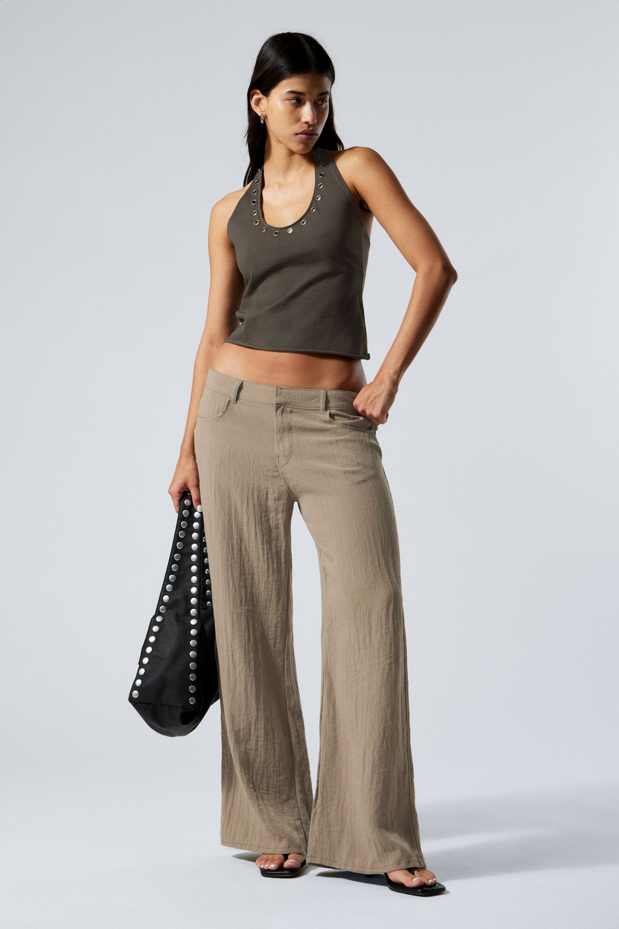 #868074 - Crinkle Low Waist Loose Fit Trousers - 1