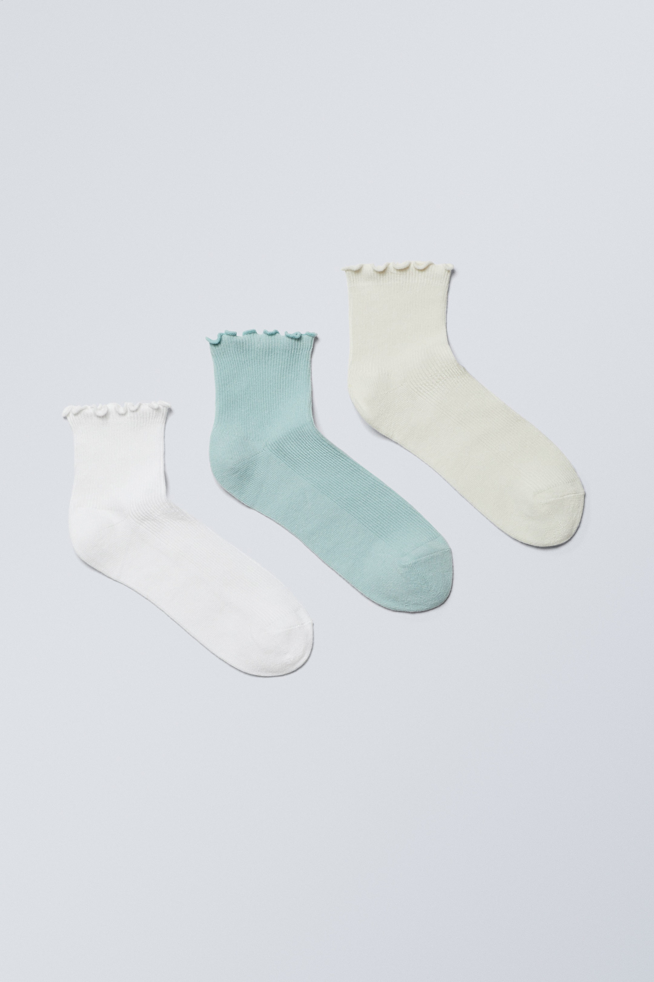 Beige/turquoise/wit - 3-pack korte sokken met rucherand - 0