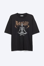 Black - Printed - Oversized Boxy Graphic T-Shirt - 3