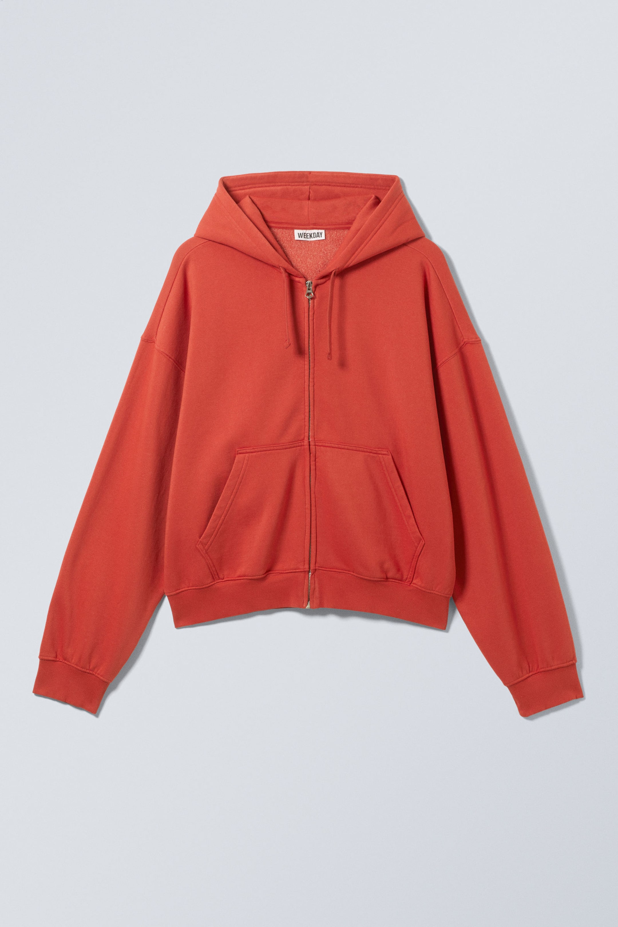 Rood - Rechte middelzware hoodie met rits - 3