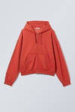 Rood - Rechte middelzware hoodie met rits - 3