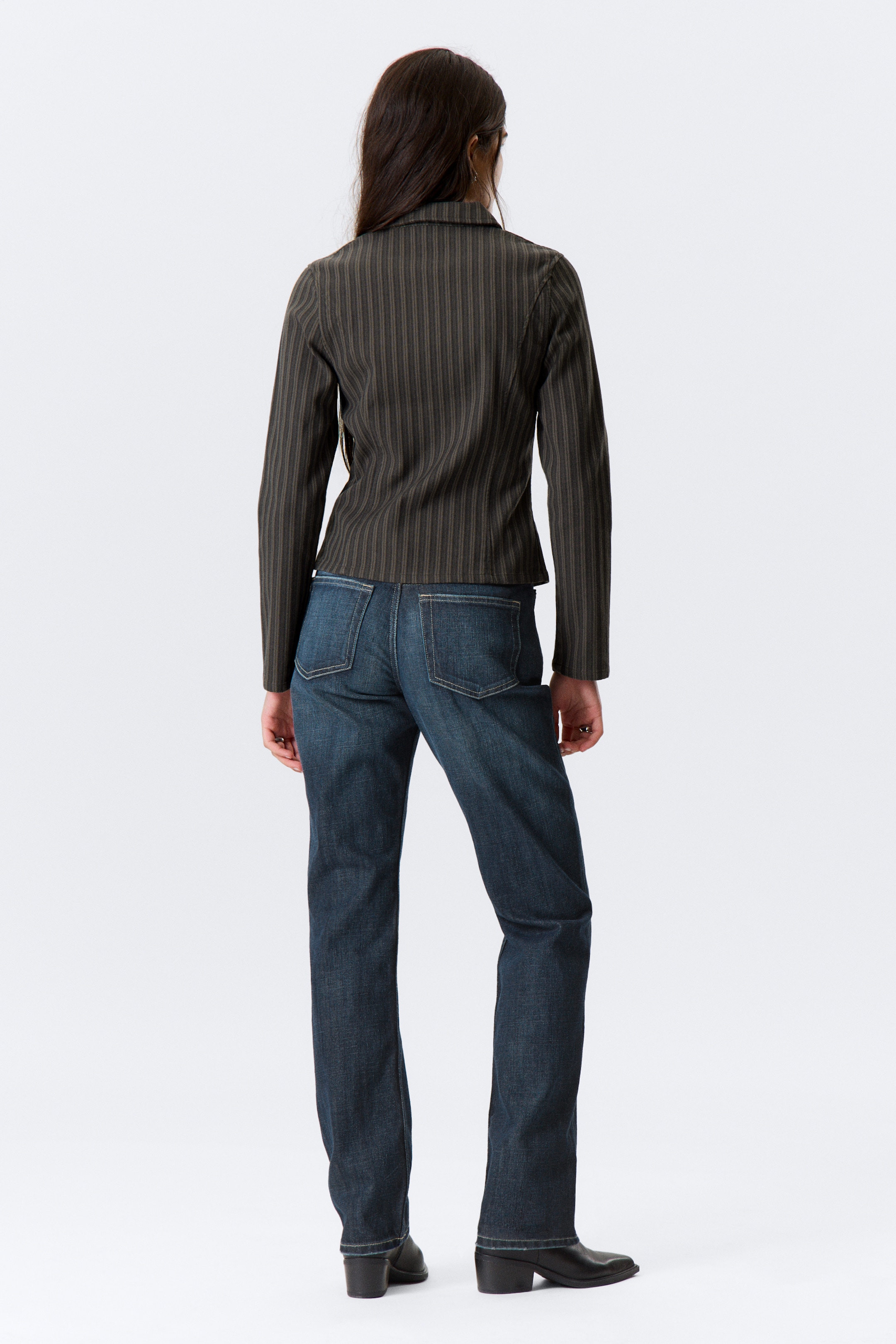 Grotere afbeelding bekijken: Nauwsluitend corduroy jasje met rits - Gestreept donkergrijs - DAMES | H&M BE 4
