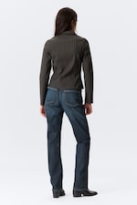 Striped Dark Grey - Fitted Corduroy Zip-Up Jacket - 3