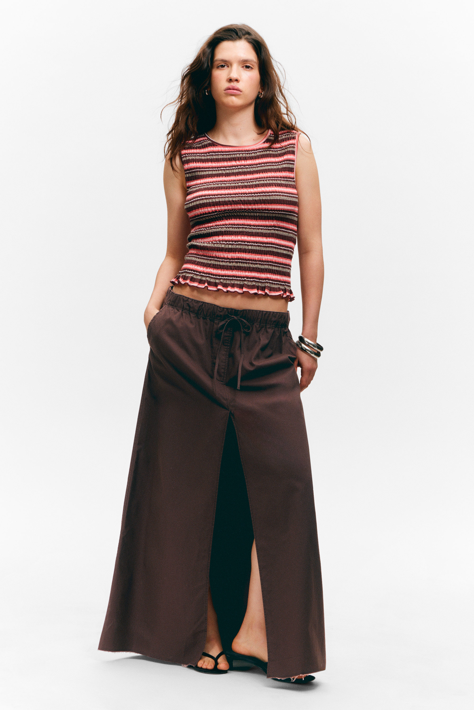#423935 - Drawstring Cotton Canvas Maxi Skirt - 1