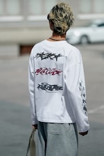 Weiß - "Racer" - Oversized Longsleeve mit Grafikprint - 0