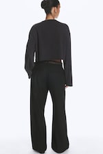 Black - Printed Oversized Cropped Long-Sleeved T-shirt - 2