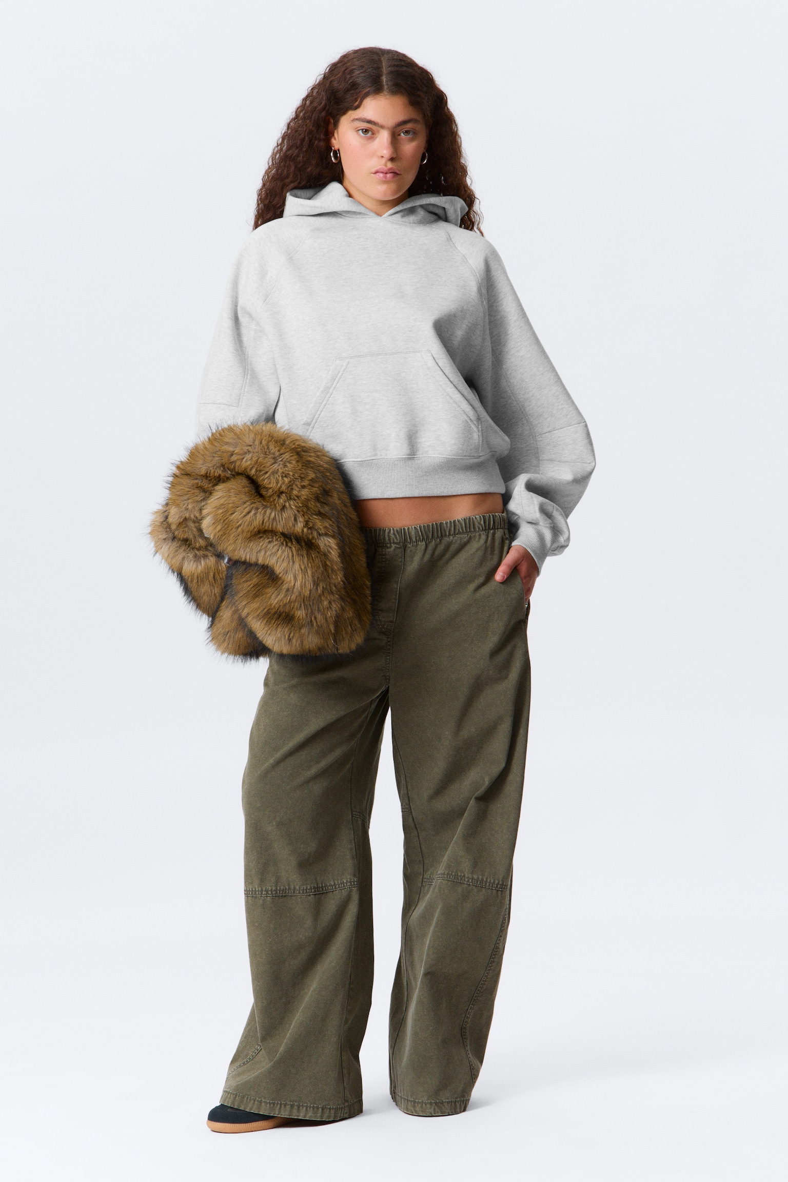 Raglan-Sleeved Boxy Hoodie - Grey Melange