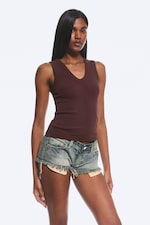 Donkerrood - Set van 2 geribde tanktops met V-hals - 0