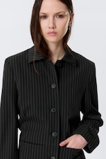 Pinstriped Black - Lean Buttoned Jacket - 1