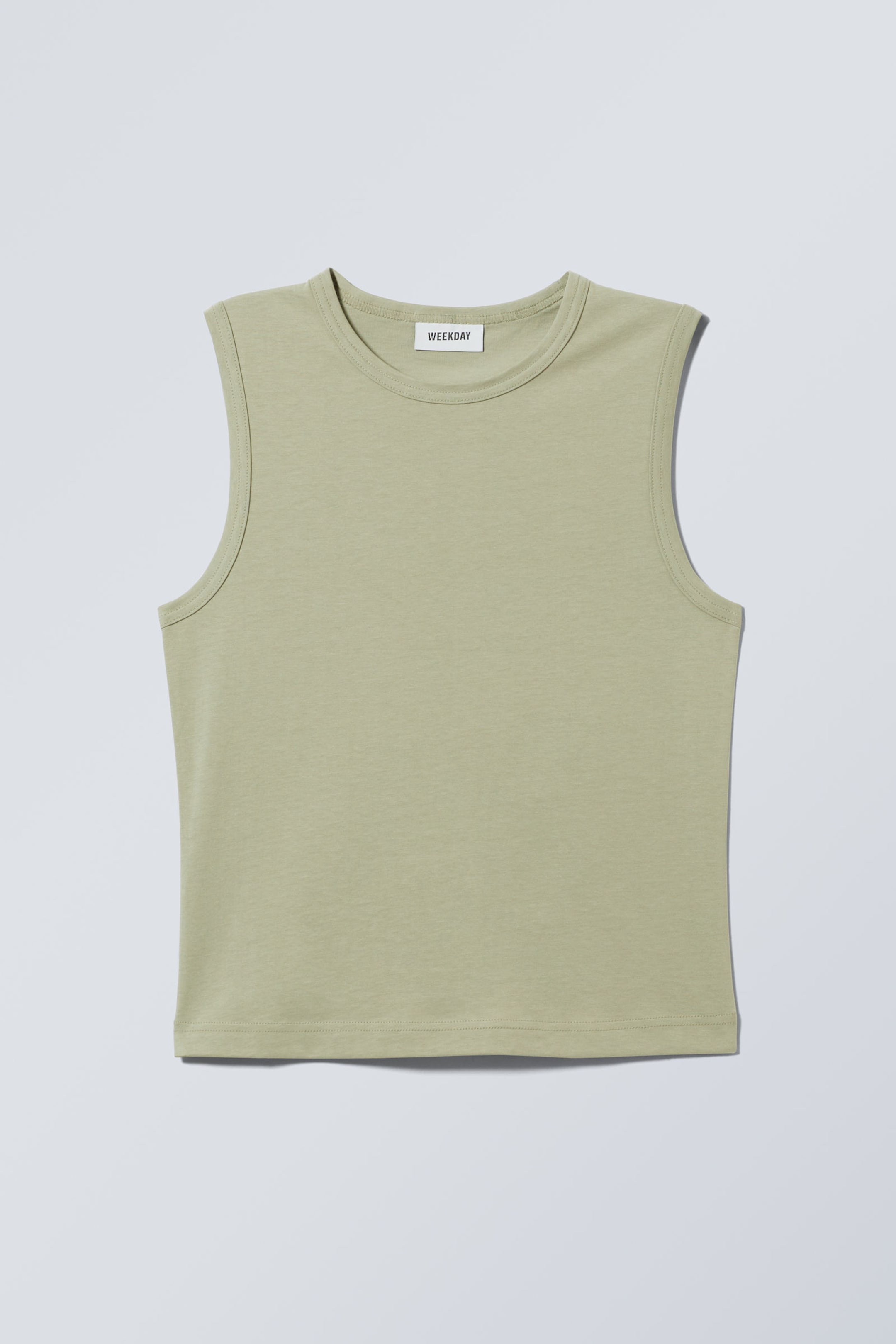 Light Khaki Green - Wide Shoulder Fitted Tank Top - 0
