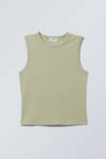 Light Khaki Green - Wide Shoulder Fitted Tank Top - 0