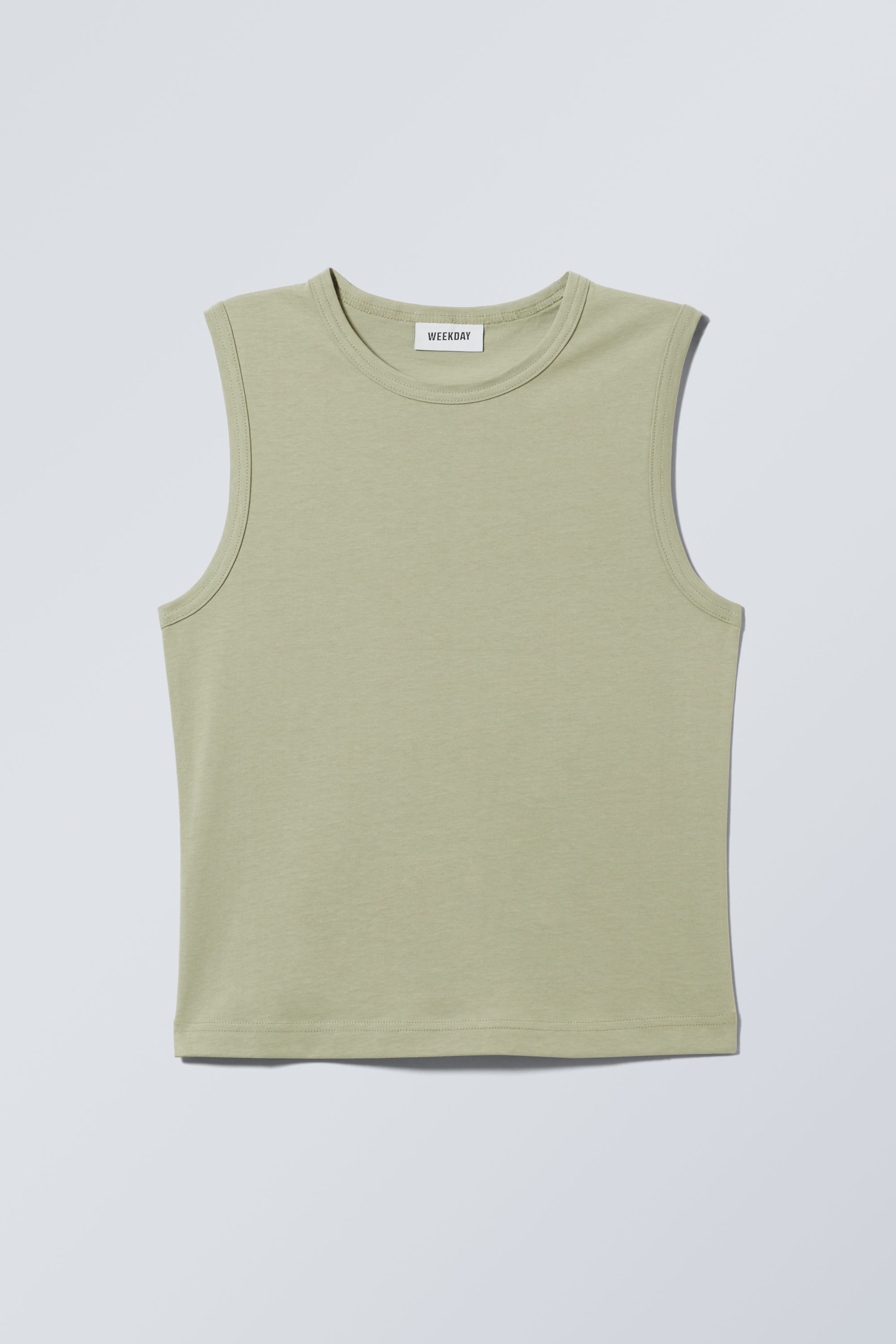 Light Khaki Green - Wide Shoulder Fitted Tank Top - 1