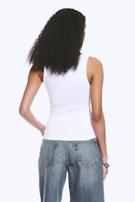 White - Slim Square Neck Ribbed Tank Top - 3