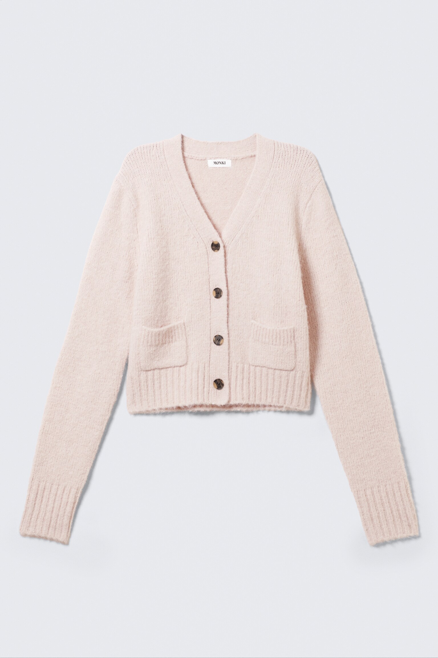 Ribbed V-Neck Cardigan - Light Dusty Pink/Black/Bright Red/Dusty Mole - 2