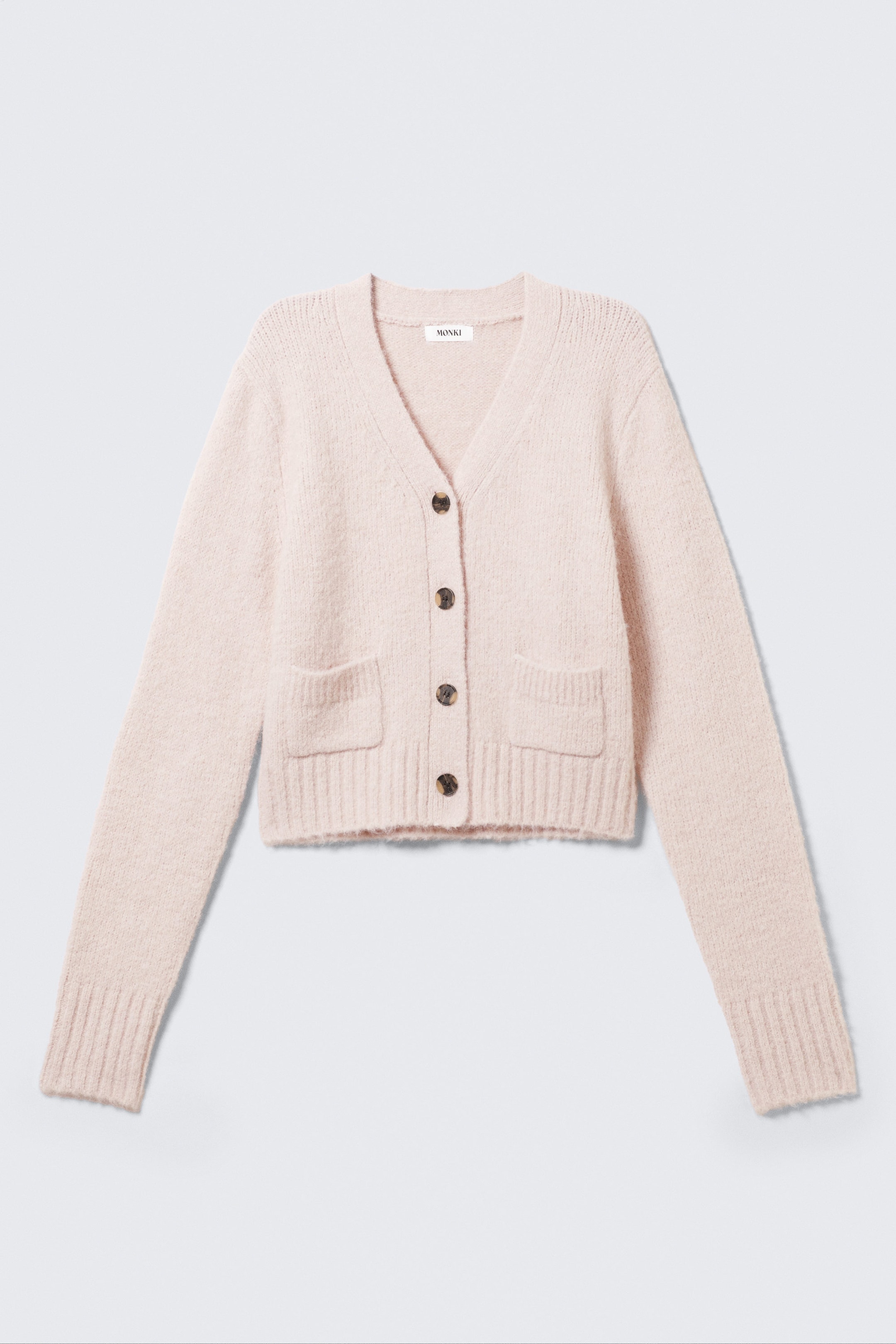 Light Dusty Pink - Ribbed V-Neck Cardigan - 4