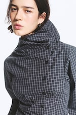 Checked Dark Blue - Asymmetric Buttoned Funnel top - 1