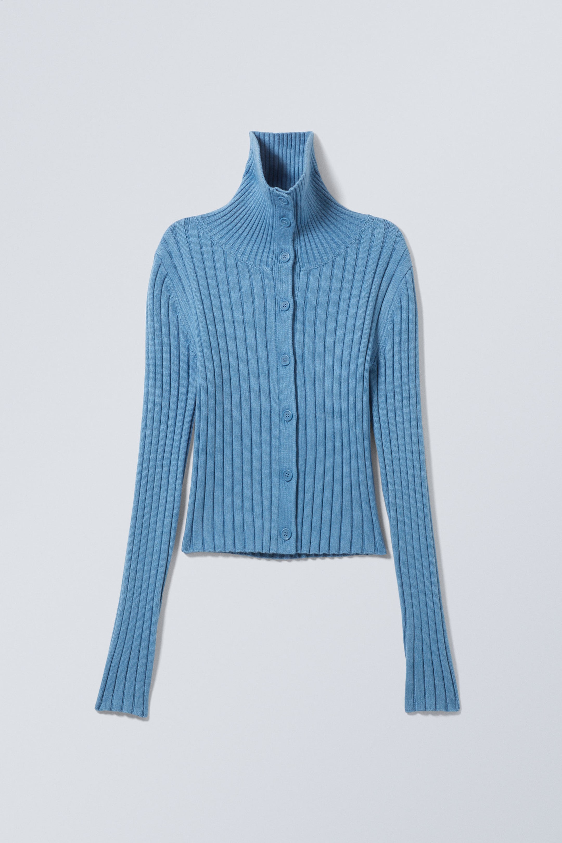 #6176A3 - Slim Knitted Turtleneck Cardigan - 1