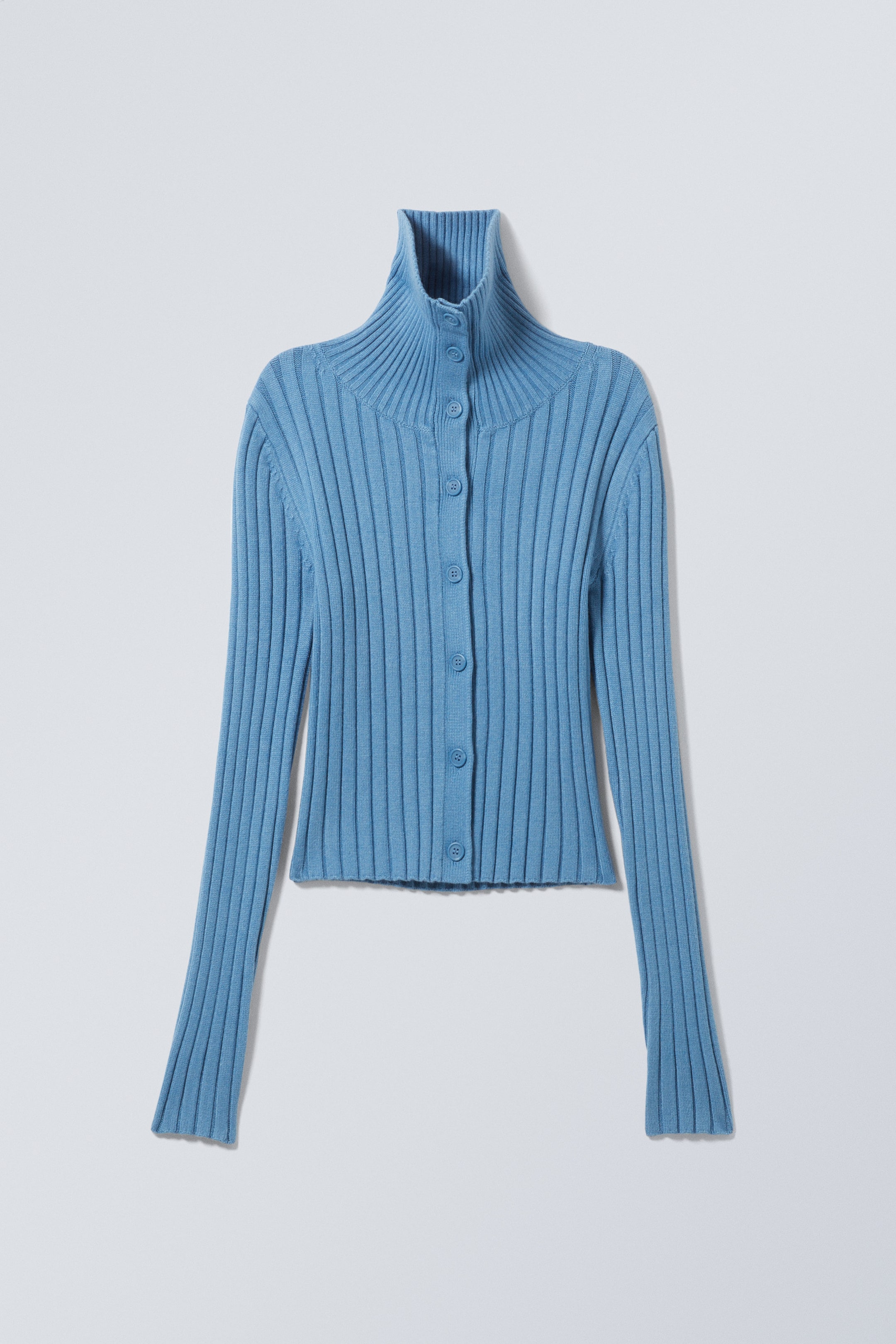 Light Blue - Slim Knitted Turtleneck Cardigan - 1