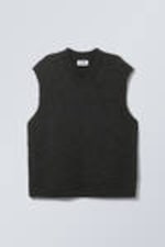 Dark Grey Melange - Knitted V-neck Vest - 0