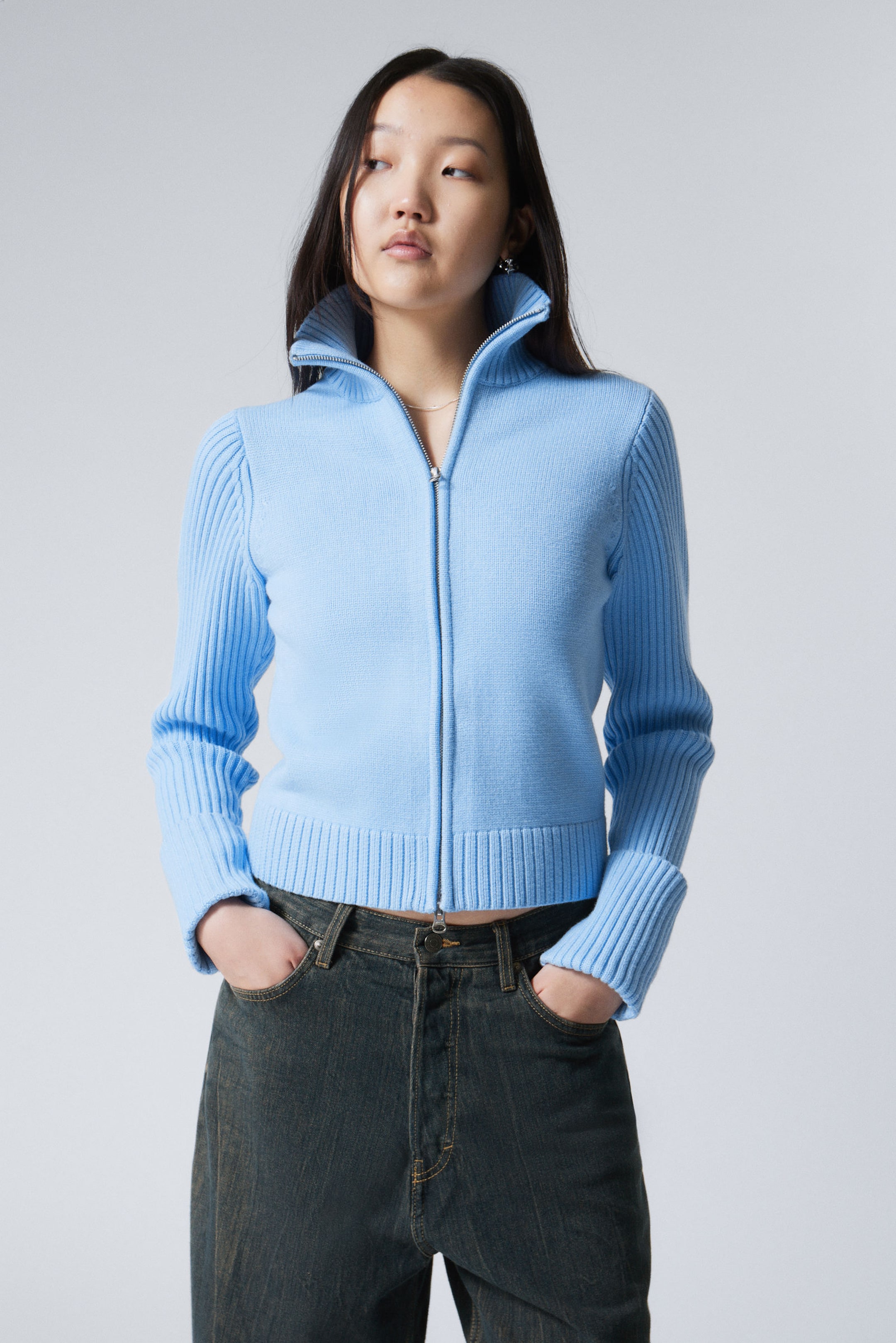 Ljusblå - Winona Zip Cardigan - 1