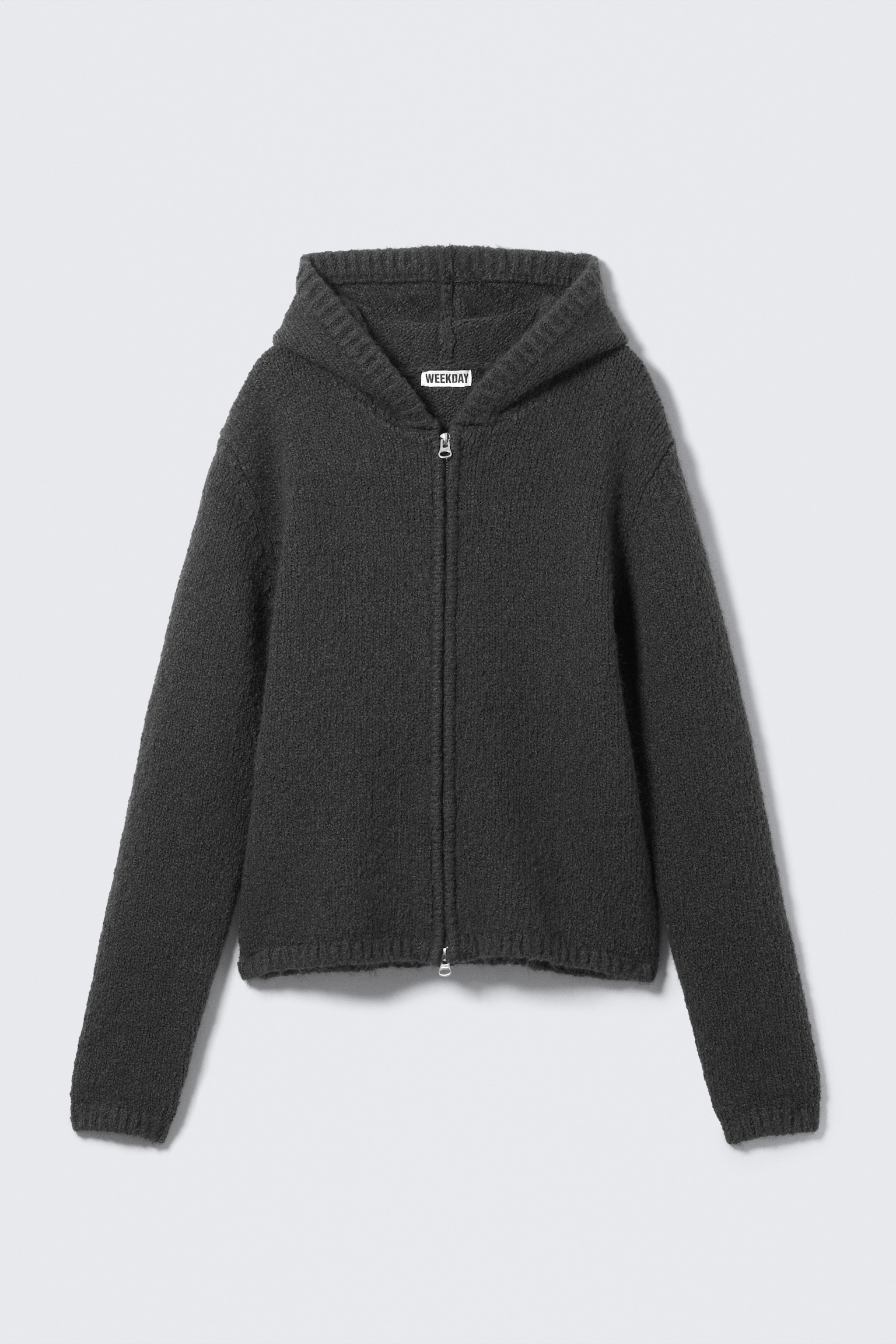 Boxy Knitted Zip Hoodie - Dark Grey - 2