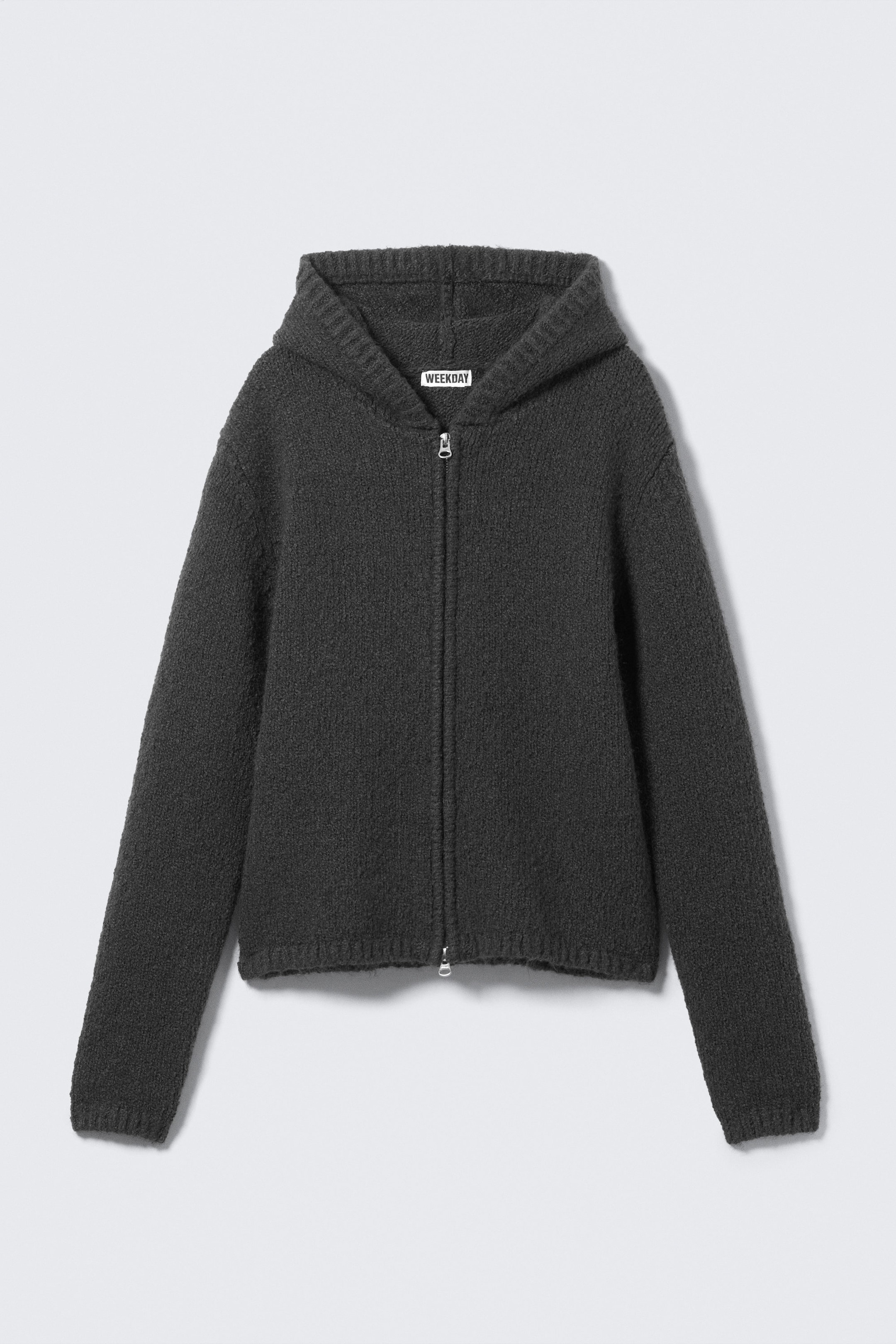 Dark Grey - Boxy Knitted Zip Hoodie - 1
