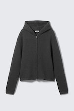 Dark Grey - Boxy Knitted Zip Hoodie - 0