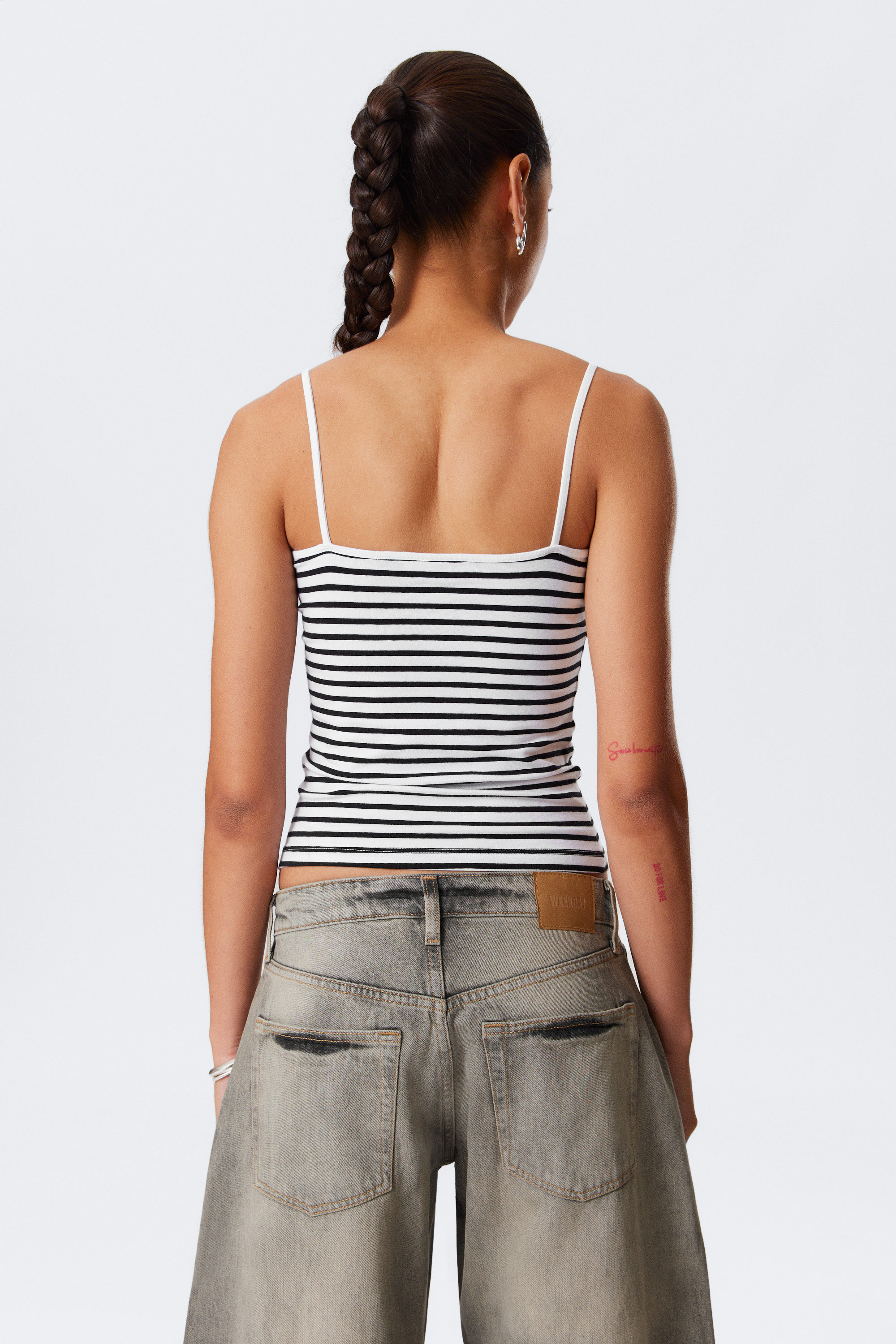 Black & White Stripe - Fitted Strappy Scoop Neck Singlet - 2