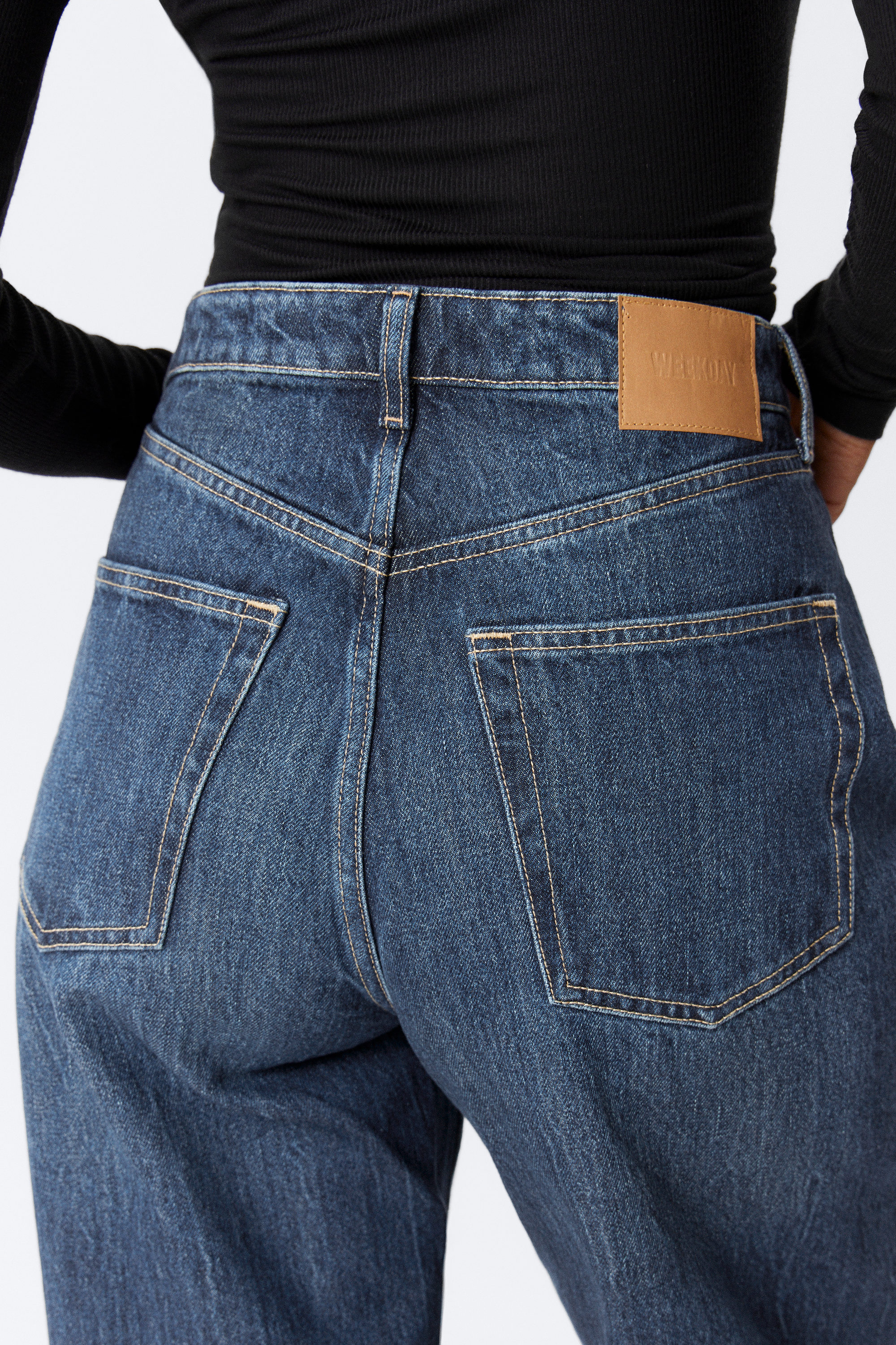 Morning Blue - Dark Blue - Halo Curve High Waisted Regular Wide Leg Jeans - 3