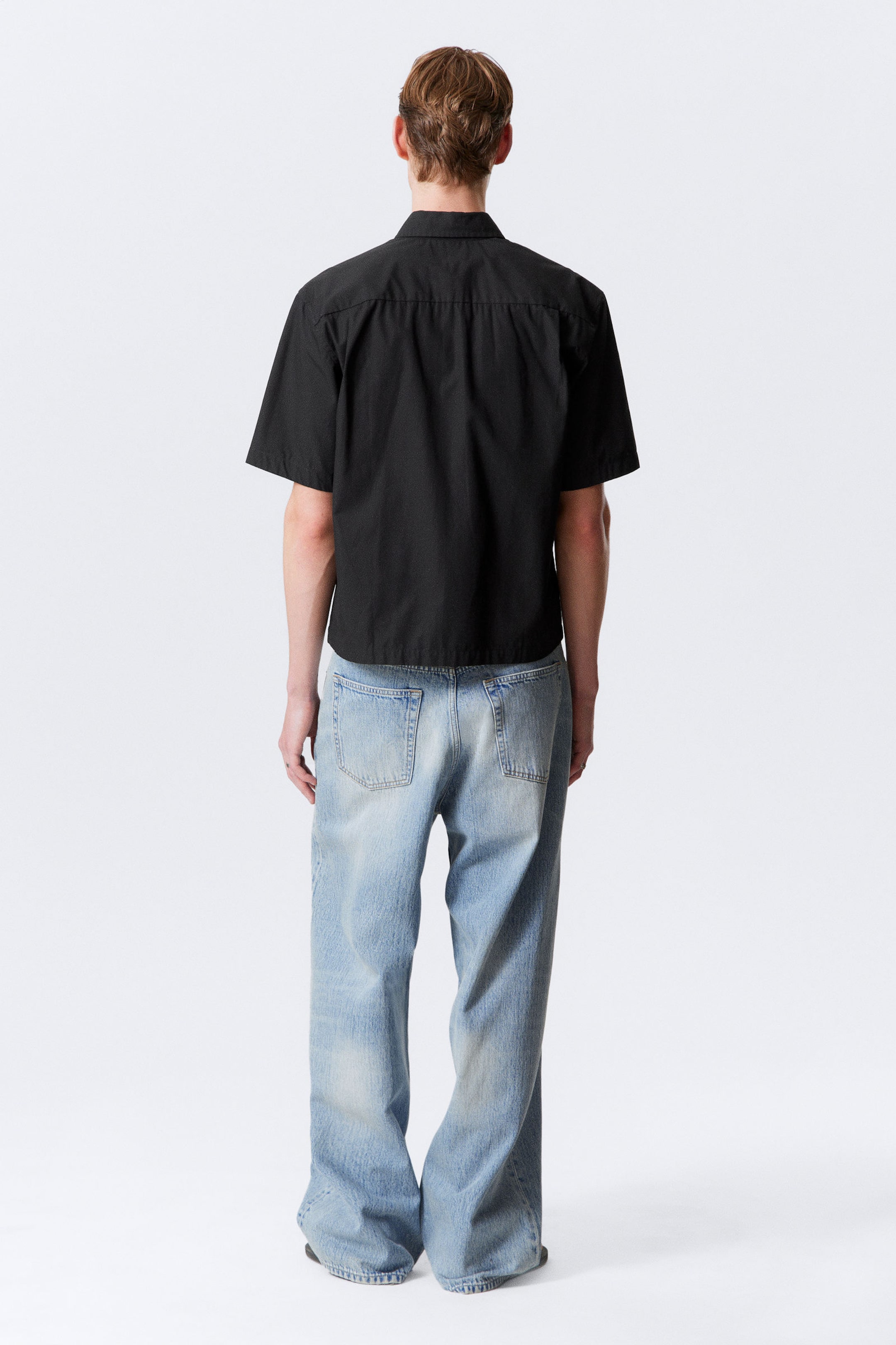 Black - Relaxed Fit Short-Sleeved Cotton Shirt - 3