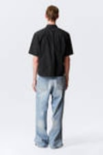 Black - Relaxed Fit Short-Sleeved Cotton Shirt - 3