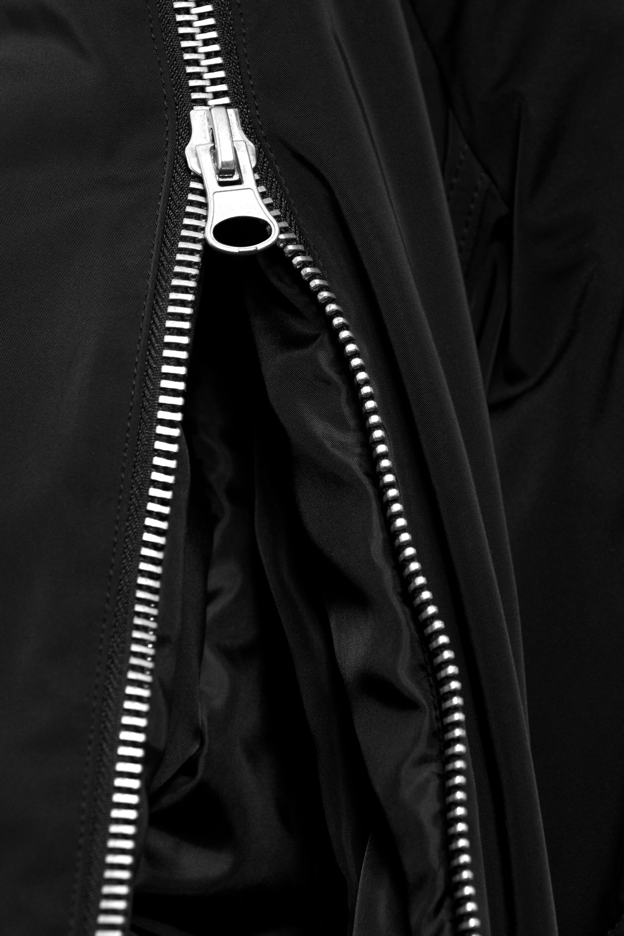 Black - Cropped Loose Zip Bomber Jacket - 3