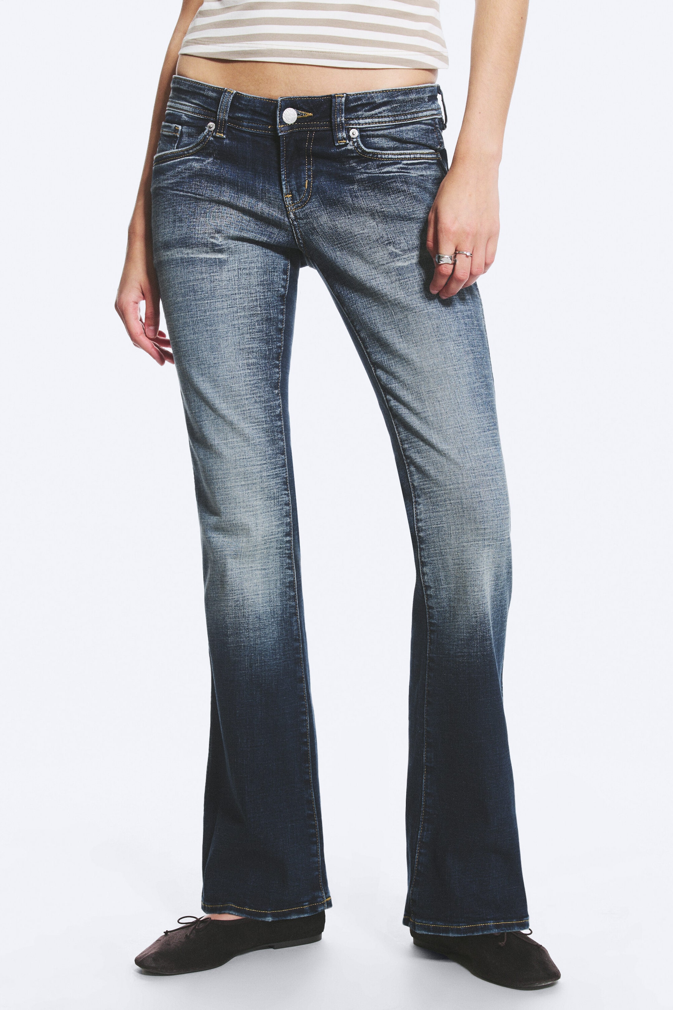 Dusk Blue - Dark Blue - Low Rise Slim Flared Jeans - 2
