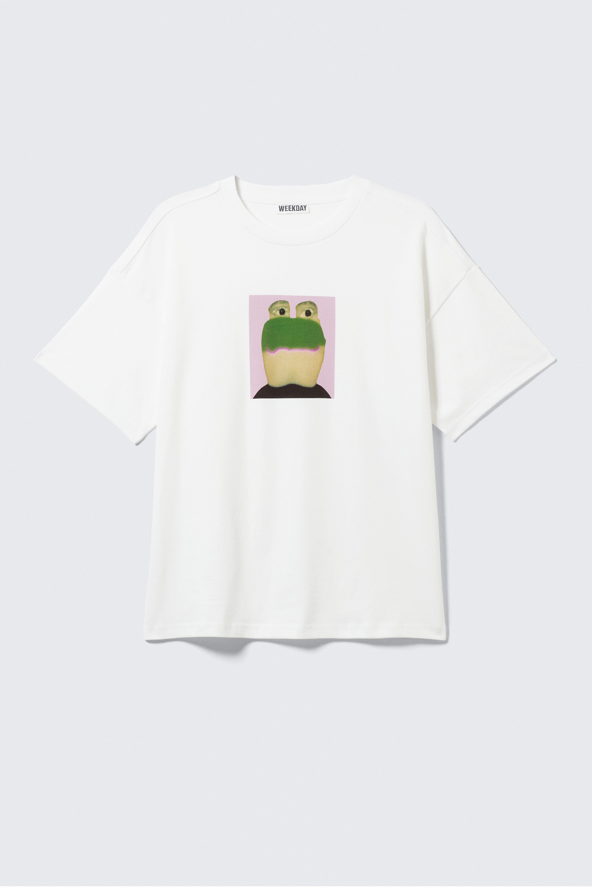 Weiß - Frog Man - Bedrucktes kastiges T-Shirt - 1
