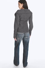 Dunkelgrau gestreift - Asymmetrisches Top mit Knöpfen und Stehkragen - 3