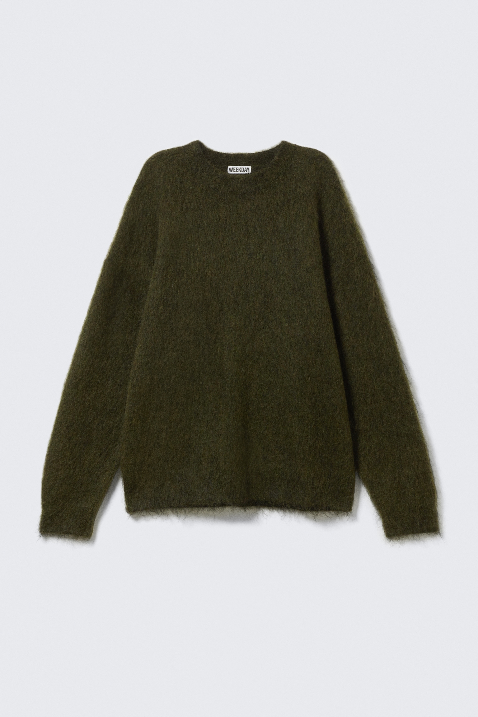 Oversized Knitted Mohair Blend Sweater - Dark Green/Beige - 2