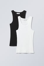 Blk&Wht - 2-pack Close Fitted Rib Tank Top - 0