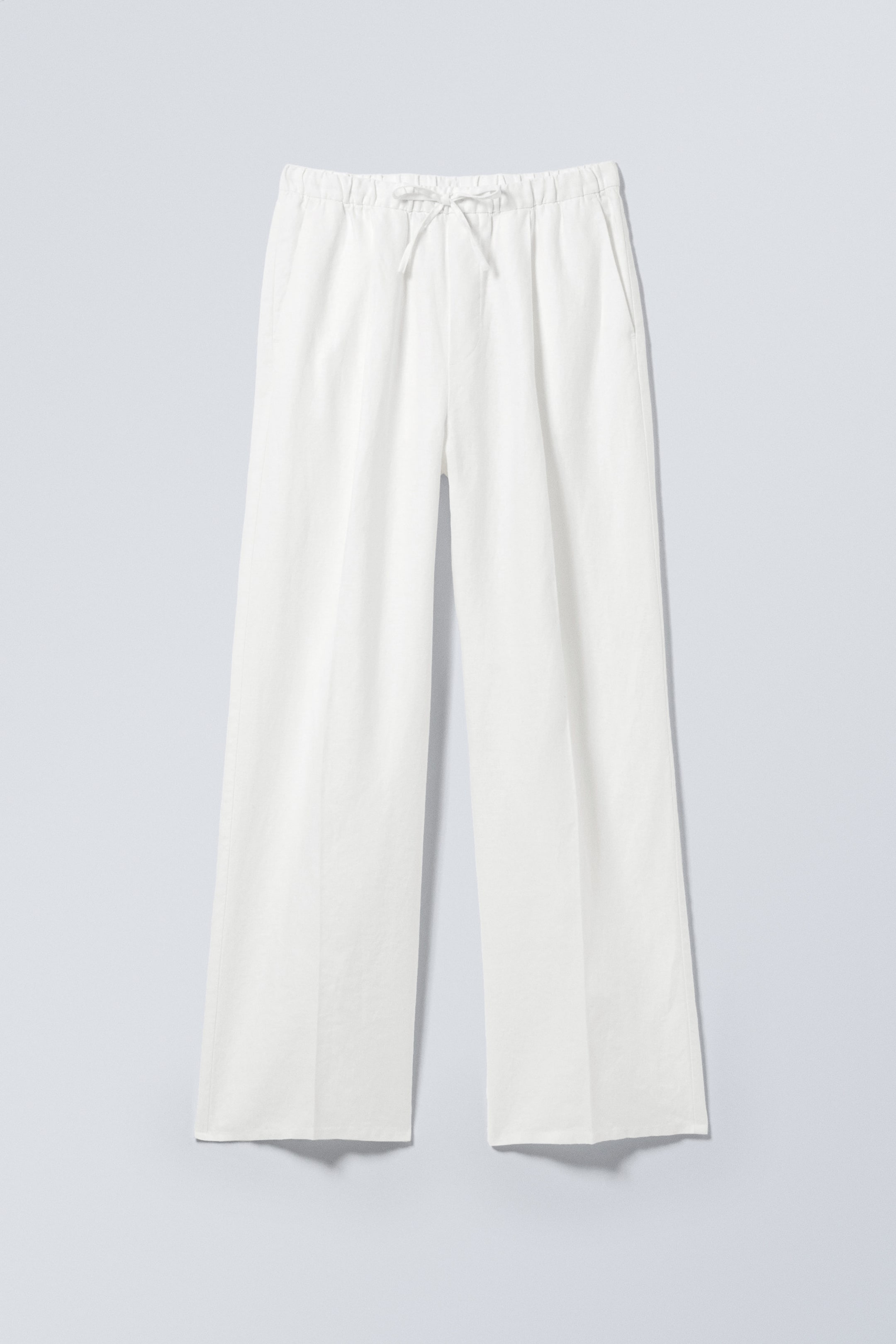 White - Loose Fit Straight Leg Linen Trousers - 1