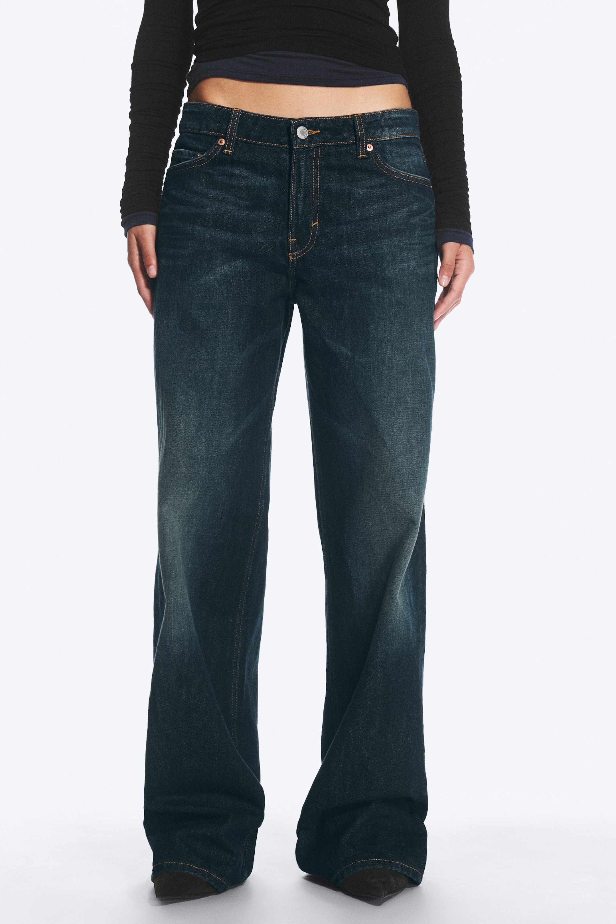 Rain Blue - Dark Blue - Ample Low Rise Loose Wide Jeans - 2