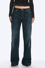 Rain Blue - Dark Blue - Ample Low Rise Loose Wide Jeans - 2
